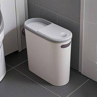 Nordara White Plastic Waste Bin With Lid Slim Narrow Bathroom Toilet Trash