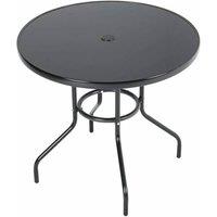 FORGEVIO 105cm Black Round Table Dining Table with Parasol Hole | Size: 0.6m2