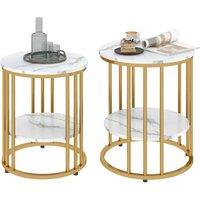 FORGEVIO Set of 2 Marble-Effect Round Coffee Table in White | Size: 0.6m2