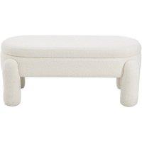 KORVIXA Boucle Upholstered Ottoman Storage Bed End Stool in White | Size: 100 cm x 100 cm