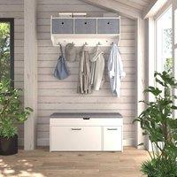 EONLION Shoe Bench with Seat Cushion Storage & Flip-up Drawer in White | Size: 100 cm