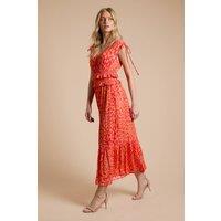 Dorothy Perkins Women's Orange Animal Tie Detail Frill Waist Maxi Dress | Size: 10
