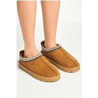 Miss Diva Women's Sigrid Embroidered Faux Fur Lining Slippers in Camel | Size: 6