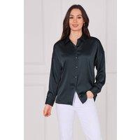 Love Sunshine Women's Deep Teal Brushed Satin Oversized Shirt | Size: XL