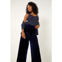 Roman Women's Petite Wide Leg Velvet Stretch Trouser in Midnight | Size: 8