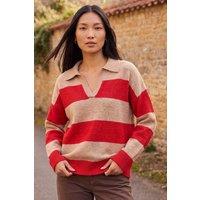 Roman Women's Stripe Polo Knit Jumper in Red | Size: 10