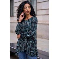 Roman Women's Abstract Geometric Tunic Top in Teal | Size: 10