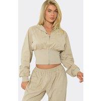 EGO Women's Long Sleeve Zip Cinched Faux Suede Hoodie in Light Beige | Size: 12