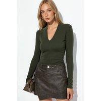 Busem Women's Slim Fit V-Neck Long Sleeve Blouse in Olive | Size: Medium