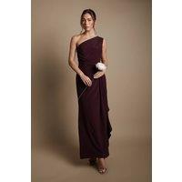 Coast Women's One Shoulder Sash Waist Maxi Bridesmaid Dress in Malbec | Size: 14