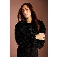 Coast Women's Black Faux Feather Fur Cropped Jacket | Size: 12
