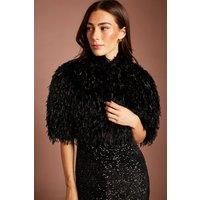 Coast Women's Black Faux Feather Fur Cropped Cape | Size: Medium
