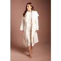 Coast Women's Ivory Structured Oversized Collar Belted Wrap Coat | Size: 14