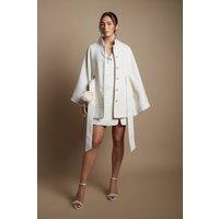 Coast Women's Ivory Button Detail Belted Occasion Cape Coat | Size: Medium