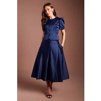 Coast Women's Satin Pleat Front Midi Full Skirt in Navy | Size: 12