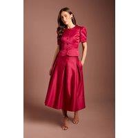Coast Women's Satin Pleat Front Midi Full Skirt in Berry | Size: 12