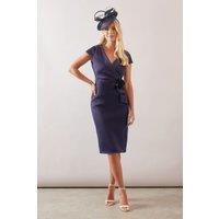 Wallis Women's Petite Scuba Corsage Midi Dress in Navy | Size: 16