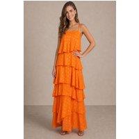 Chi Chi London Women's Cami Foil Spot Print Tiered Maxi Dress in Orange | Size: 10