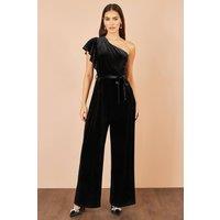 Yumi Women's One Shoulder Velvet Jumpsuit in Black | Size: 8