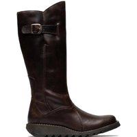 Infinity Leather Women's Fly London MOL 2 Leather Wedge Heel Knee High Zip-Up Boots in Brown | Size: 4