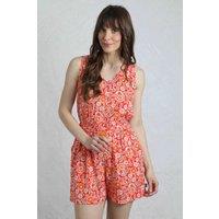 Weird Fish Women's Mare Viscose Printed Playsuit in Dark Red | Size: 20