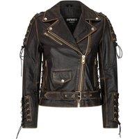 TruClothing Women's Cross Zip Brando Biker Leather Jacket Live To Ride in Black | Size: 5XL
