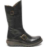 TruClothing Women's Wedge Heel Buckle Mid Calf Leather Boots in Black | Size: 4