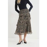 Finery London Women's Kat Printed Chiffon Midi Skirt in Light Tan | Size: 20