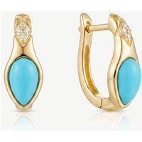 MUCHV Women's Gold Huggie Hoop Earrings With Genuine Turquoise Stones