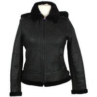 SNUGRUGS Women's Full Sheepskin Hooded Aviator Style Jacket in Black | Size: 12