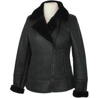 SNUGRUGS Women's Classic Full Sheepskin Flying Jacket with Aviator Finish in Black | Size: 18