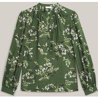 Hobbs London Women's Sylvia Mandarin Collar Printed Blouse in Dark Olive | Size: 8