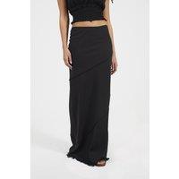 Brave Soul Women's Tiered Maxi Skirt With Frayed Hems in Black | Size: XS