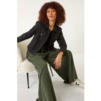 Roman Women's Baby Corduroy Wide Leg Trousers in Khaki | Size: Large