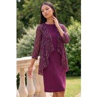 Roman Women's Petite Foil Contrast Mock Dress in Wine | Size: 10