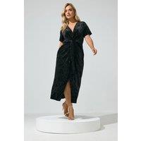 Yours Women's Crushed Velvet Knot Maxi Dress in Black | Size: 26-28