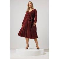Yours Women's Metallic Wrap Dress in Red | Size: 24