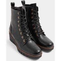 Yours Women's Lace Up Wedge Boots In Wide E & Extra Wide EEE Fit in Black | Size: 7EEE
