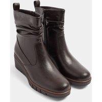 Yours Women's Faux Leather Wedge Boots in Wide E & Extra Wide EEE in Brown | Size: 6E