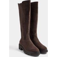 Yours Women's Knee High Cleated Chelsea Boots In Wide E & Extra Wide EEE Fit in Brown | Size: 4EEE