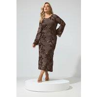 Yours Women's Floral Applique Maxi Dress in Chocolate | Size: 16
