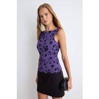 WOVCOR Women's Fitted Crew Neck Sleeveless Regular Tulle Blouse in Purple | Size: Large