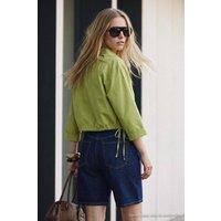 WOVCOR Women's Adjustable Gathered Waist Woven Blouse in Green | Size: 6