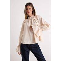 WOVCOR Women's High Neck Long Sleeve Oversized Blouse in Beige