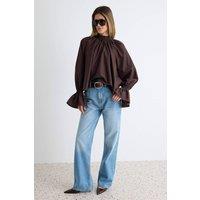 WOVCOR Women's High Neck Long Sleeve Oversized Blouse in Brown