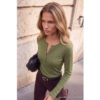 WOVCOR Women's Crew Neck Long Sleeve Button Front Fitted Knit Blouse in Khaki | Size: XL