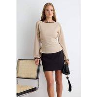 WOVCOR Women's Fitted Boat Neck Spanish Sleeve Knitted Blouse in Stone | Size: XL