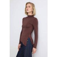 WOVCOR Women's High Neck Asymmetric Long Sleeve Fitted Blouse in Brown | Size: XS