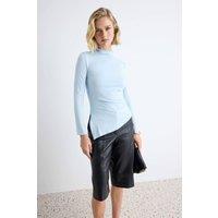 WOVCOR Women's High Neck Asymmetric Long Sleeve Fitted Blouse in Blue | Size: XL