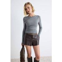 WOVCOR Women's Fitted Wrap Front Long Sleeve Regular Length Blouse in Charcoal | Size: Small